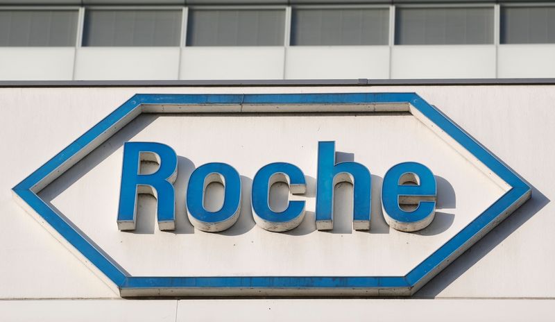 The logo of Swiss drugmaker Roche is seen at its headquarters in Basel, Switzerland January 30, 2020.