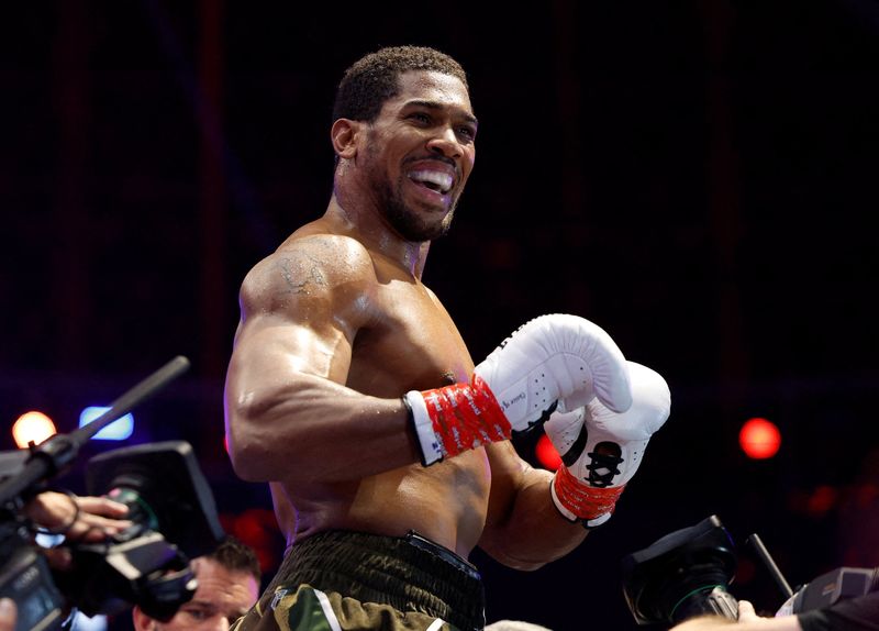 Boxing - The Comeback - Anthony Joshua v Kristian Prenga - Jeddah Superdome, Jeddah, Saudi Arabia - July 26, 2026 Anthony Joshua celebrates after winning his fight against Kristian Prenga by technical knockout