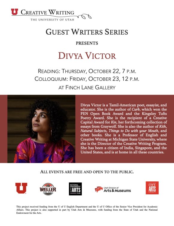 University of Utah's Guest Writers Series Presents Divya Victor