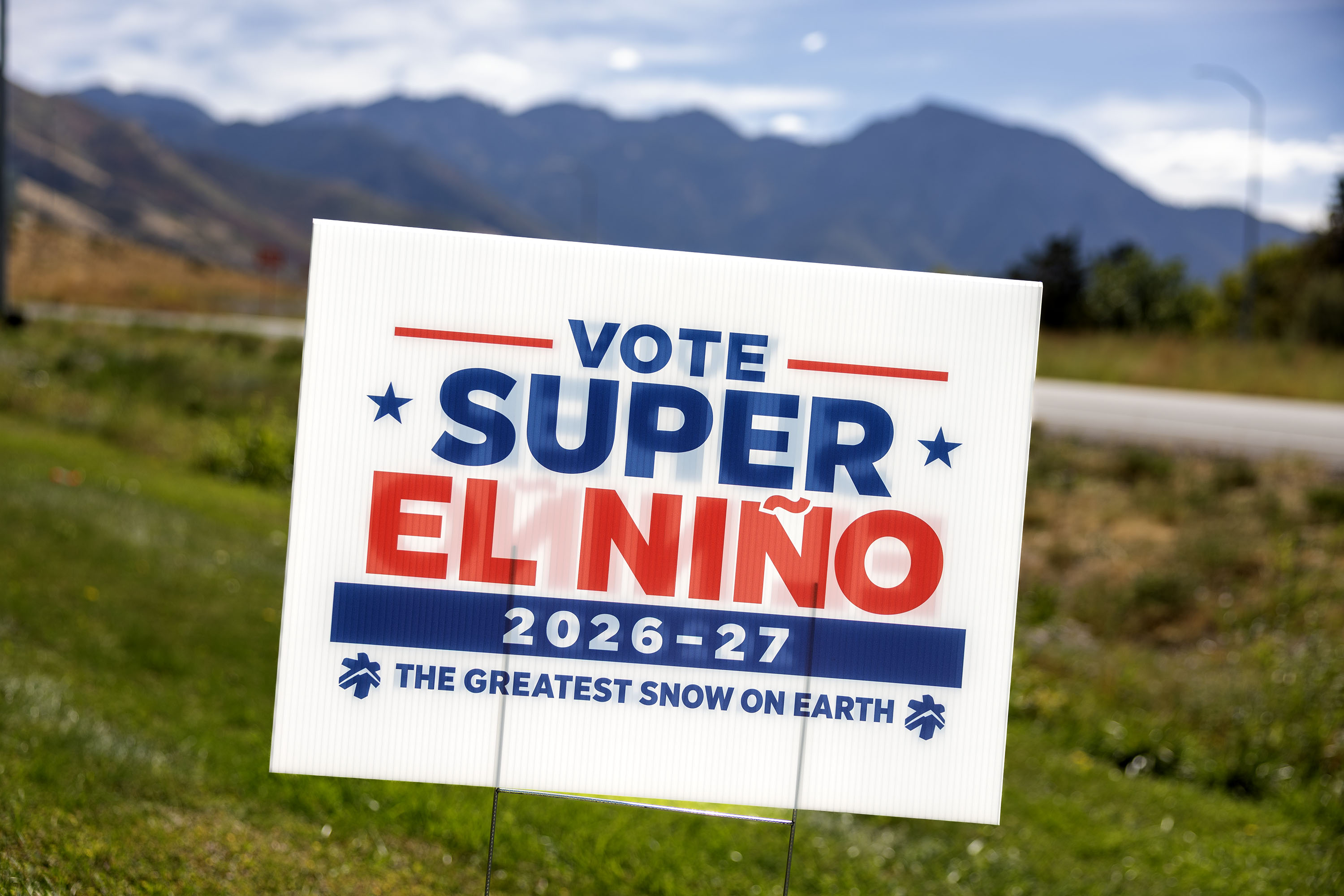 A Ski Utah sign in Salt Lake City on Thursday. The organization is handing them out on Oct. 2.