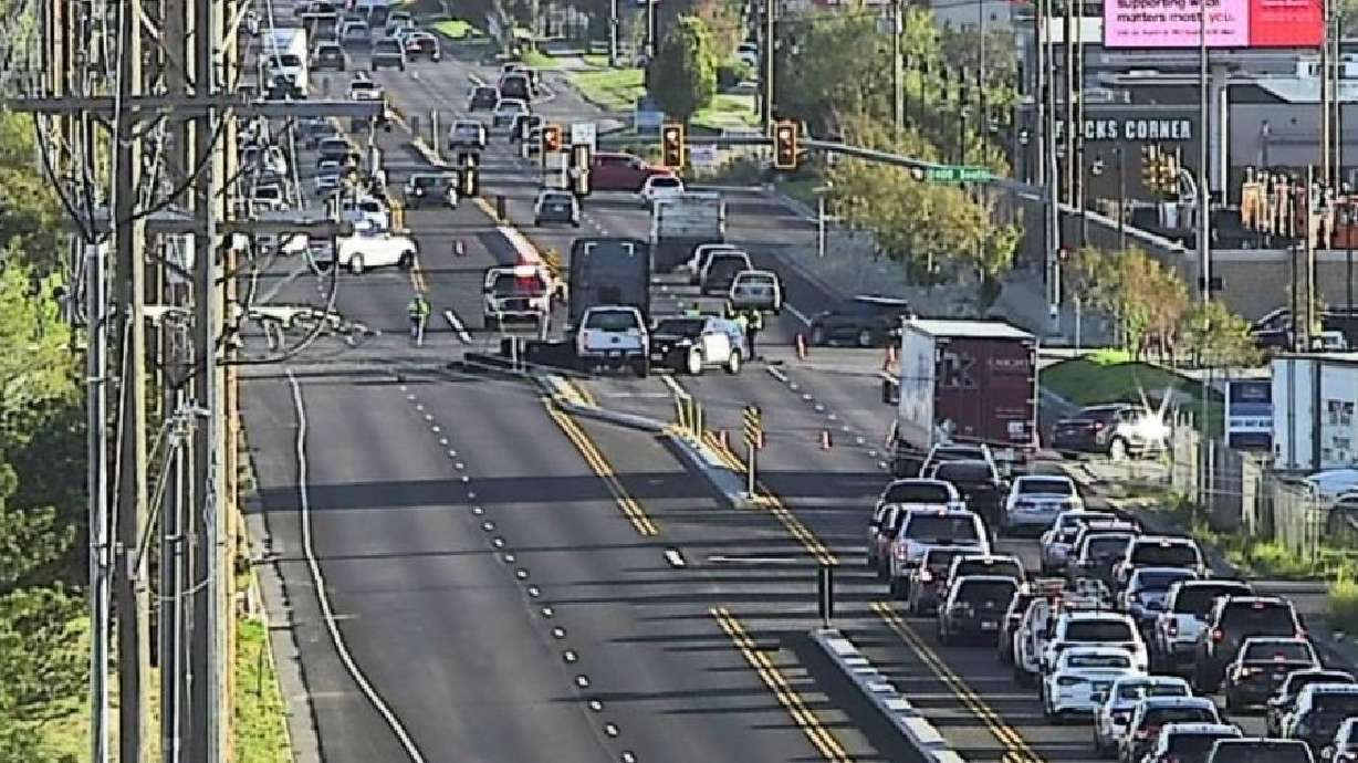 Traffic camera shows the scene of a crash near 5600 West and 2400 South in West Valley City.