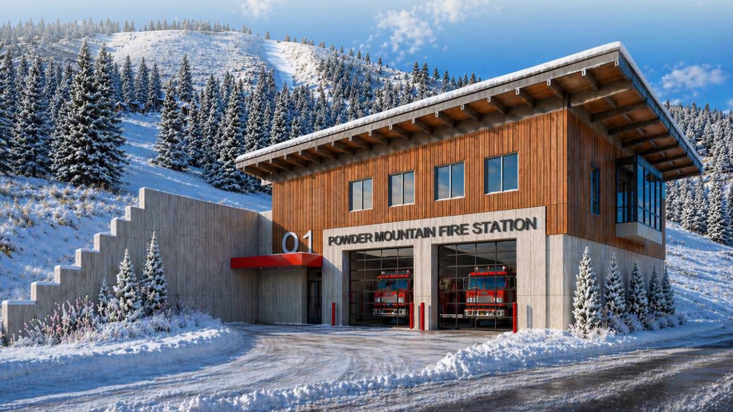 Powder Mountain and Weber Fire District reps broke ground on Thursday on a new mountaintop fire station to serve the growing ski resort. The photo shows a rendering of the planned facility.