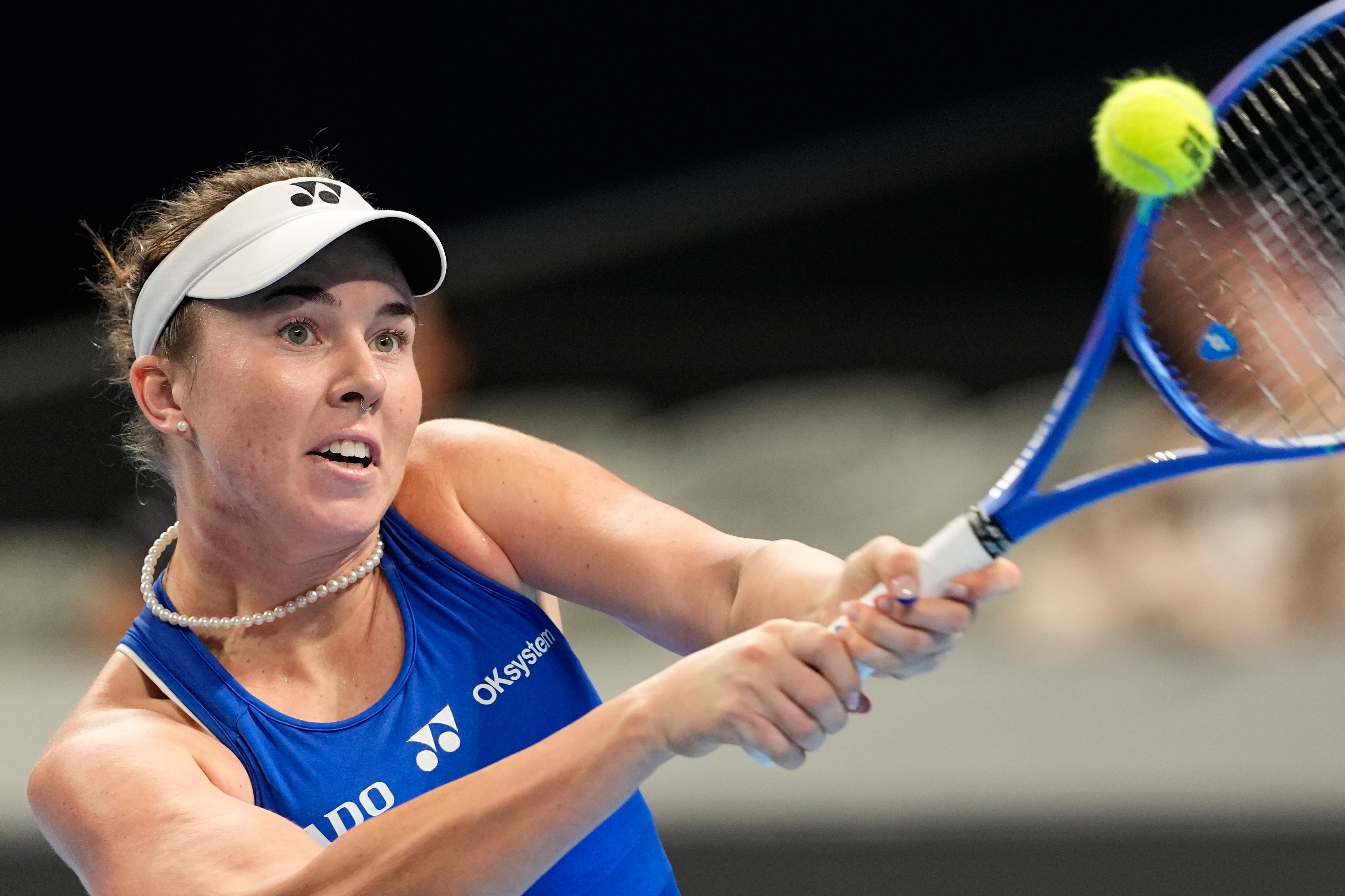 Czech Republic's Linda Noskova returns the ball to Spain's Cristina Bucsa during the Billie Jean King Cup women's singles semifinal tennis match between Spain and Czech Republic, in Shenzhen, China, Friday, Sept. 25, 2026. 