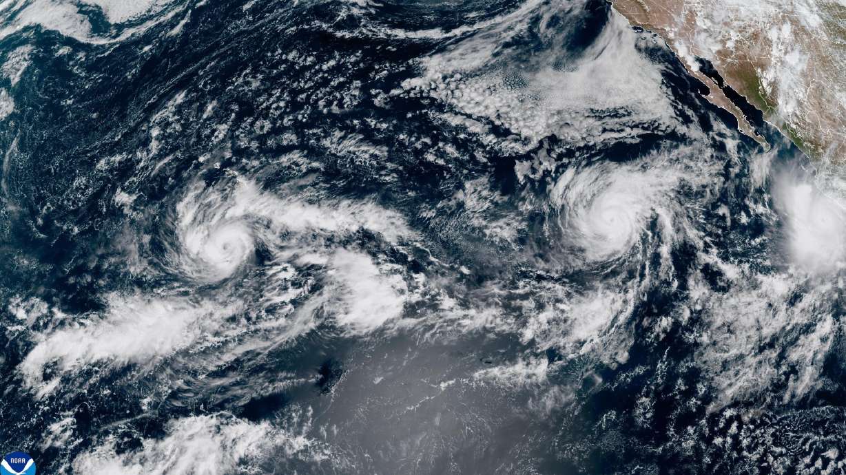 Then-Tropical Storm Nolo, south of Hawaii; Hurricane Odalys, and Hurricane Polo, off the coast of Mexico, on Thursday. Nolo, now a hurricane, is threatening the Big Island of Hawaii this weekend.