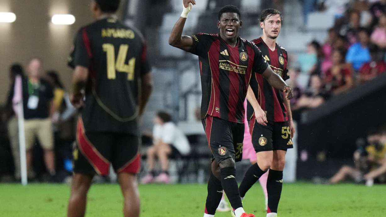 Atlanta United forward Breel Embolo celebrates after making a penalty kick during the second half of an MLS soccer match against Inter Miami, Saturday, Sept. 5, 2026, in Miami.