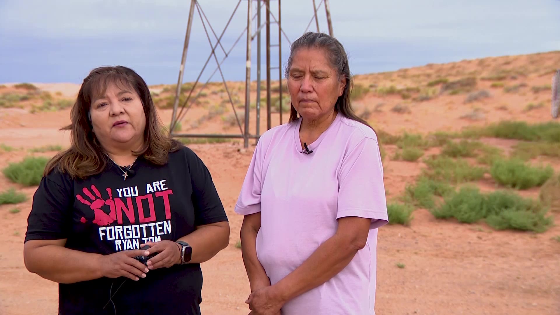 Rosina Brown and Cora Tom, relatives of Ryan Tom, speak with KSL, Thursday. Ryan Tom was last seen near a windmill at Red Mesa, San Juan County, in 2022.