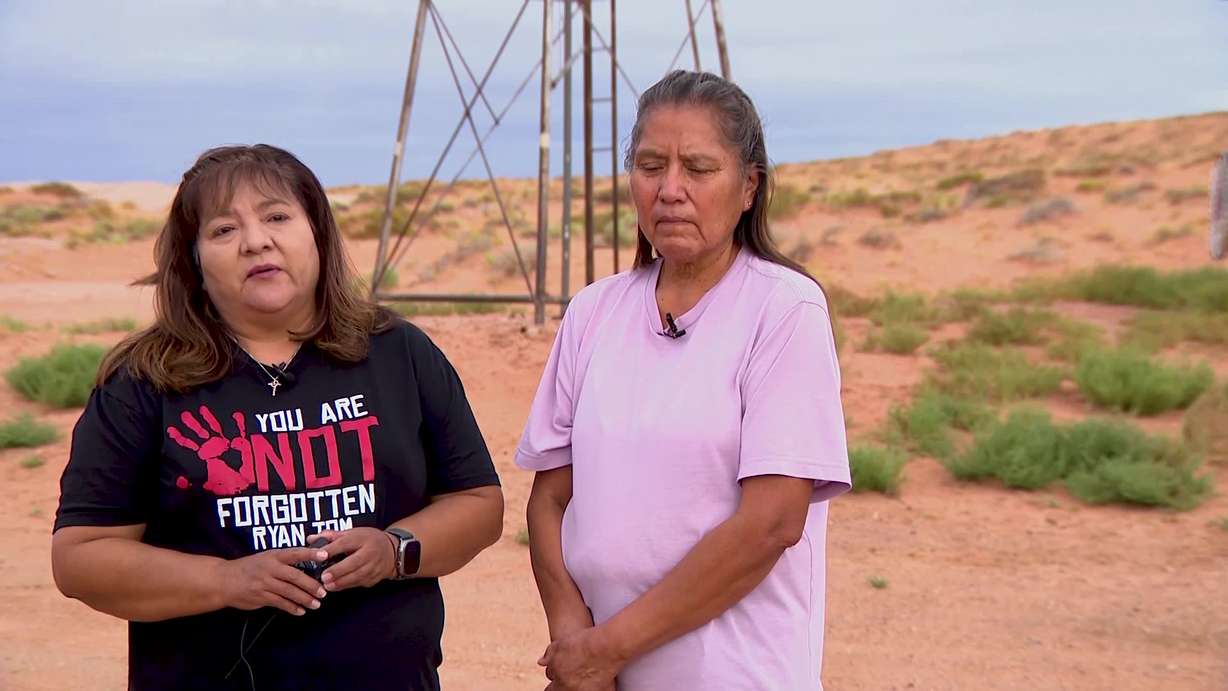 Rosina Brown and Cora Tom, relatives of Ryan Tom, speak with KSL, Thursday. Ryan Tom was last seen near a windmill at Red Mesa, San Juan County, in 2022.