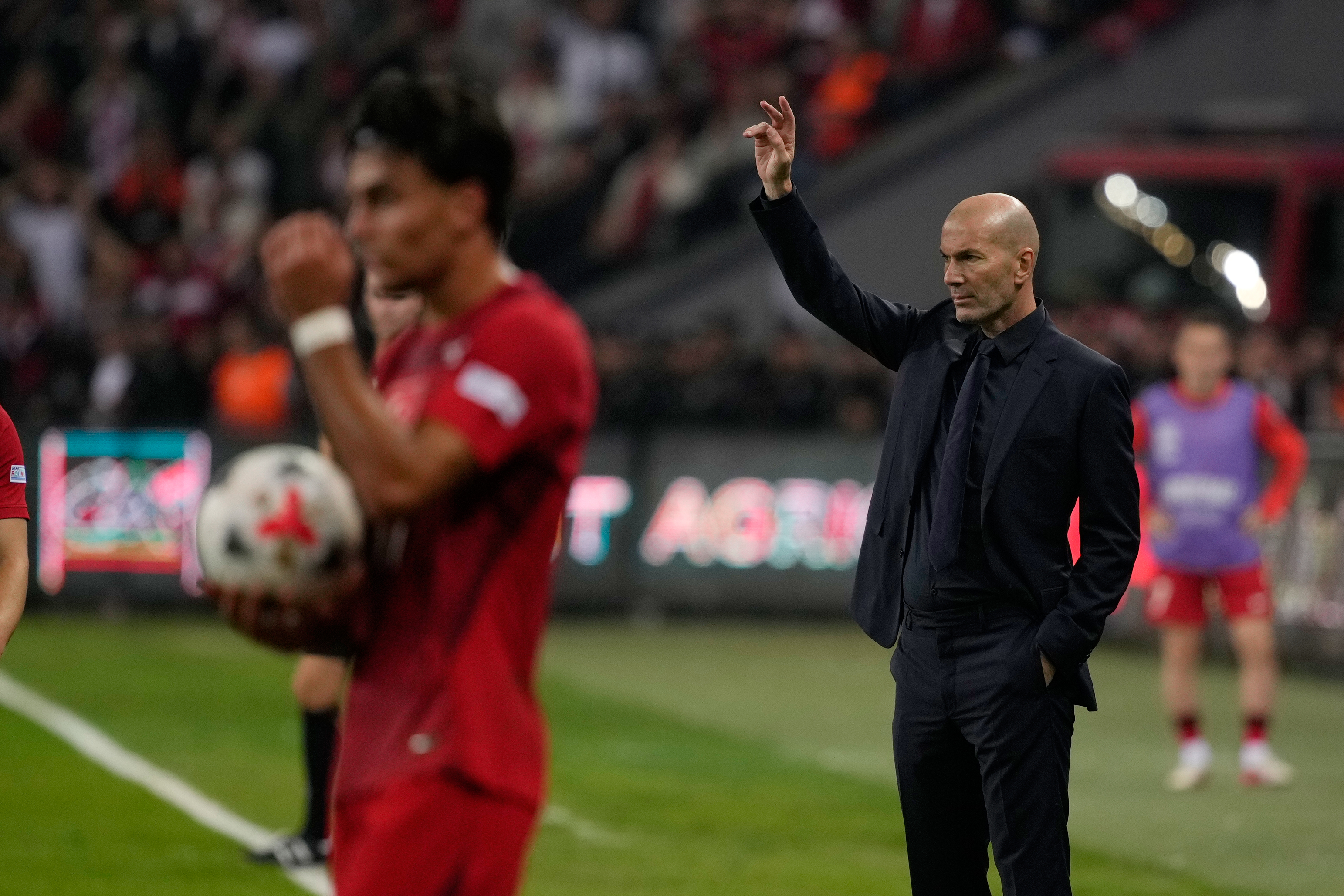 France's coach Zinedine Zidane gives instructions during the UEFA Nations League soccer match between Turkey and France in Izmit, Turkey, Friday, Sept. 25, 2026. 