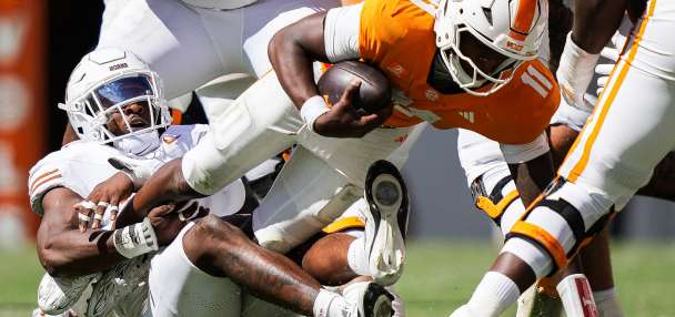 Colin Simmons' 5-sack day marred only by a vulgar celebration when he mimics urinating on field