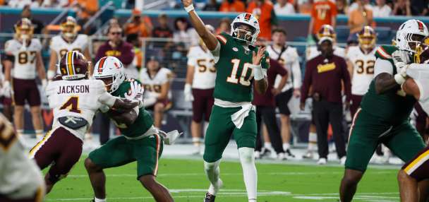 Mensah throws for 338 yards and 3 TDs, No. 6 Miami rolls past Central Michigan 52-3
