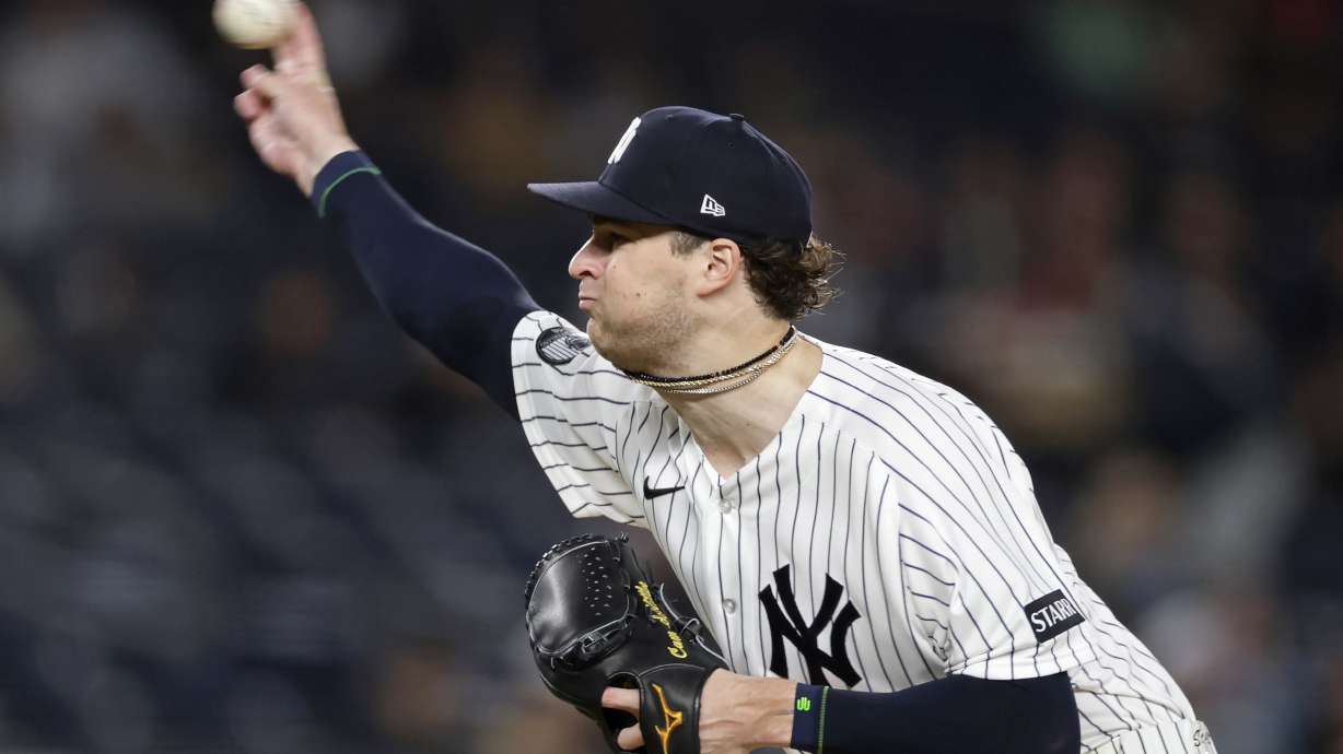 New York Yankees pitcher Cam Schlittler throws during the first inning of a baseball game against the Tampa Bay Rays, Thursday, Sept. 24, 2026, in New York.