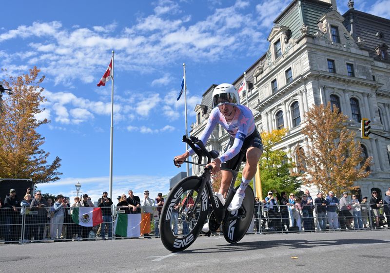 Sep 20, 2026; Montreal, Quebec, Canada;  Brandon McNulty (CAN) competes in the Men individual time trial at the UCI Road World Championships.