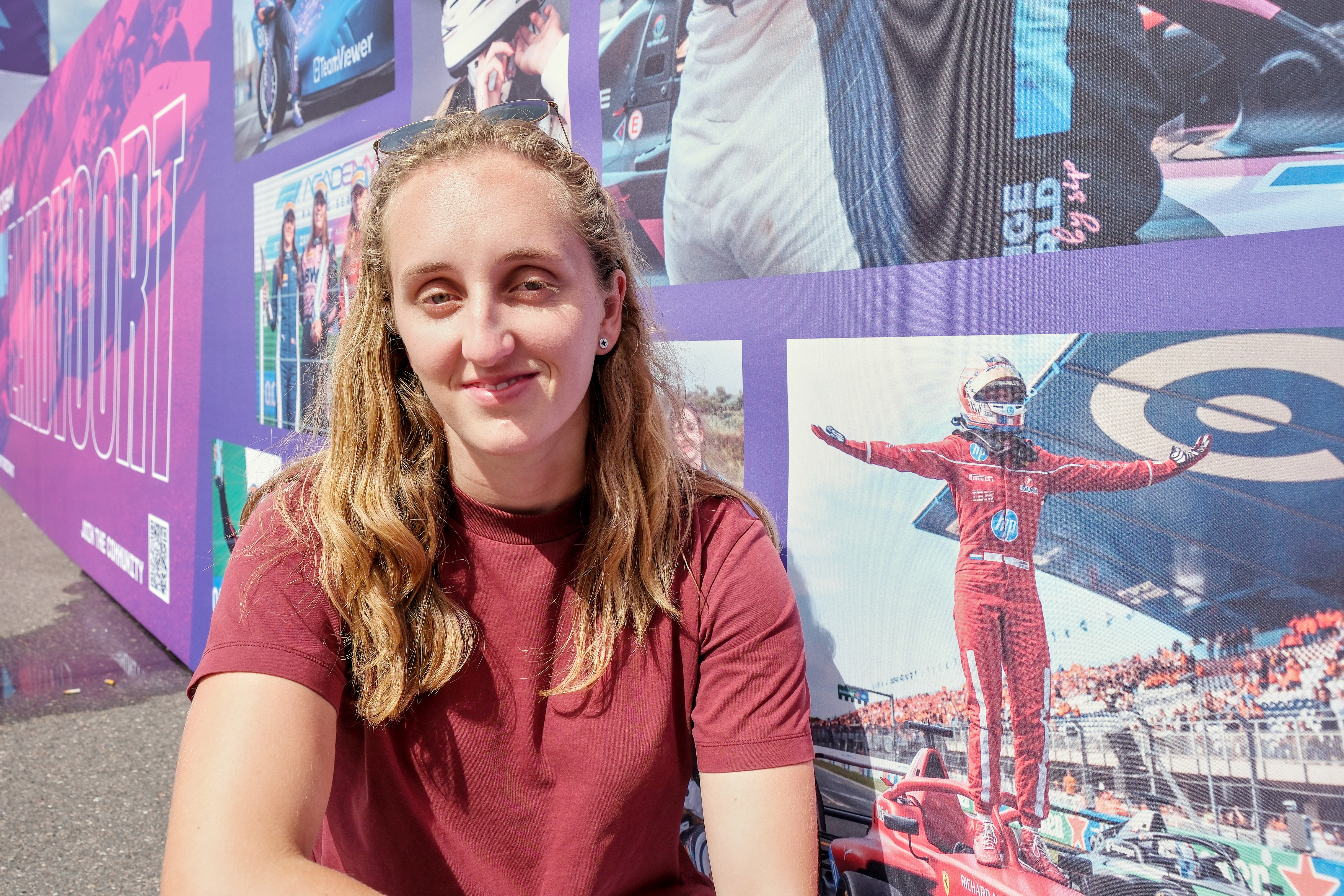 Maya Weug poses for a photo at an F1 Academy race in Zandvoort, Netherlands, Sunday, Aug. 23, 2026.  CORRECTED: location "at an F1 Academy race in Zandvoort" instead of during the World Rowing Championships in Znadvoort", and the City field: Zandvoort instead of Amsterdam.
