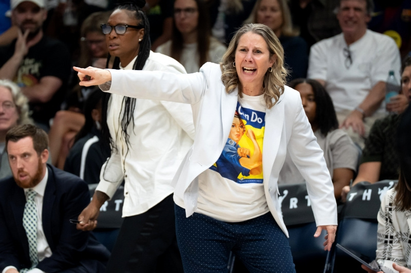 Aug 24, 2026; Minneapolis, Minnesota, USA;  Minnesota Lynx head coach Cheryl Reeve reacts to a call on the court against the Golden State Valkyries in the second half at Target Center.