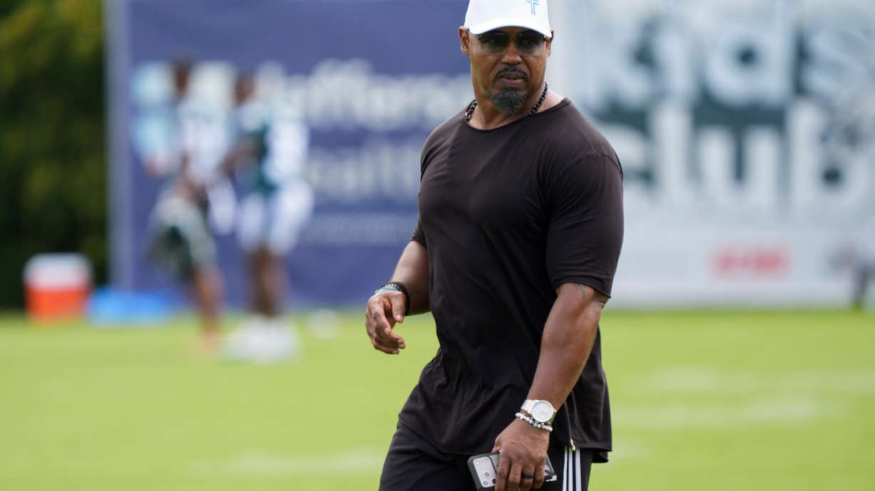 FILE - Former Philadelphia Eagles' Brian Dawkins looks on during practice at NFL football training camp at the team's training facility in Philadelphia, July 30, 2026.