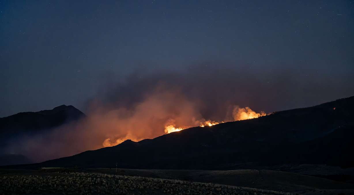 The Cottonwood Fire burning in the mountains east of Beaver on June 30, 2026.