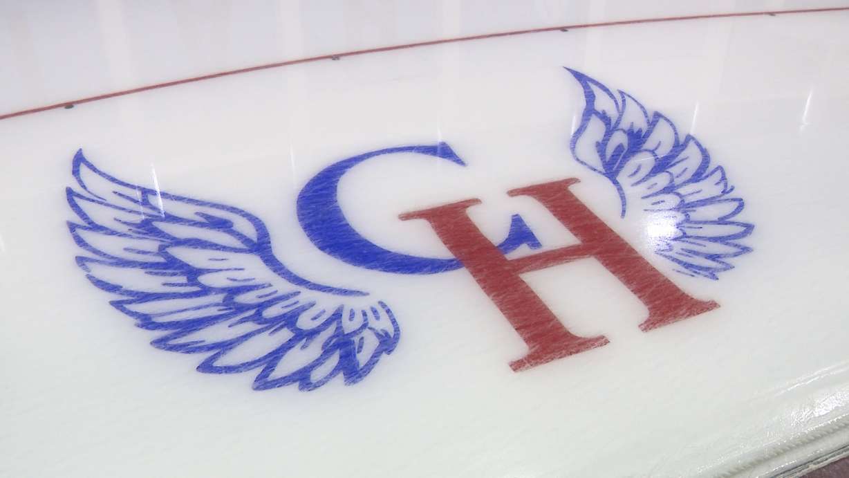 The "CH" logo at the Utah Olympic Oval in Kearns.