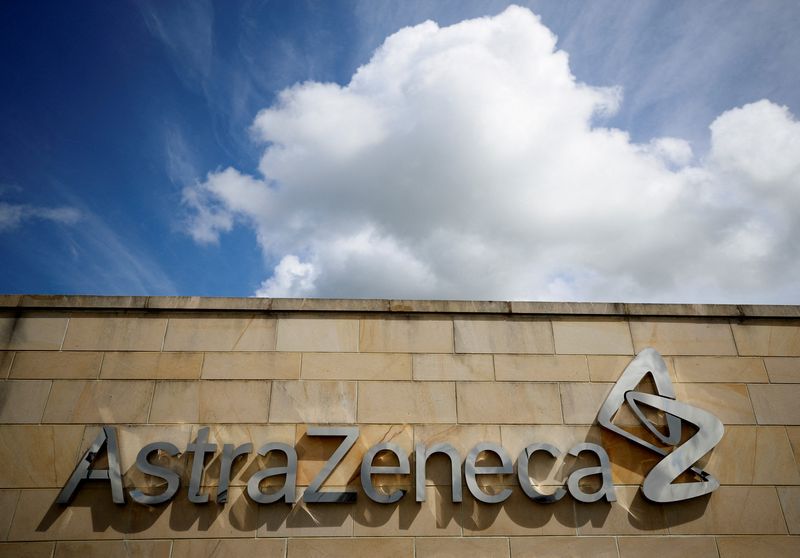 FILE PHOTO: A company logo is seen at the AstraZeneca site in Macclesfield, Britain, May 11, 2021.