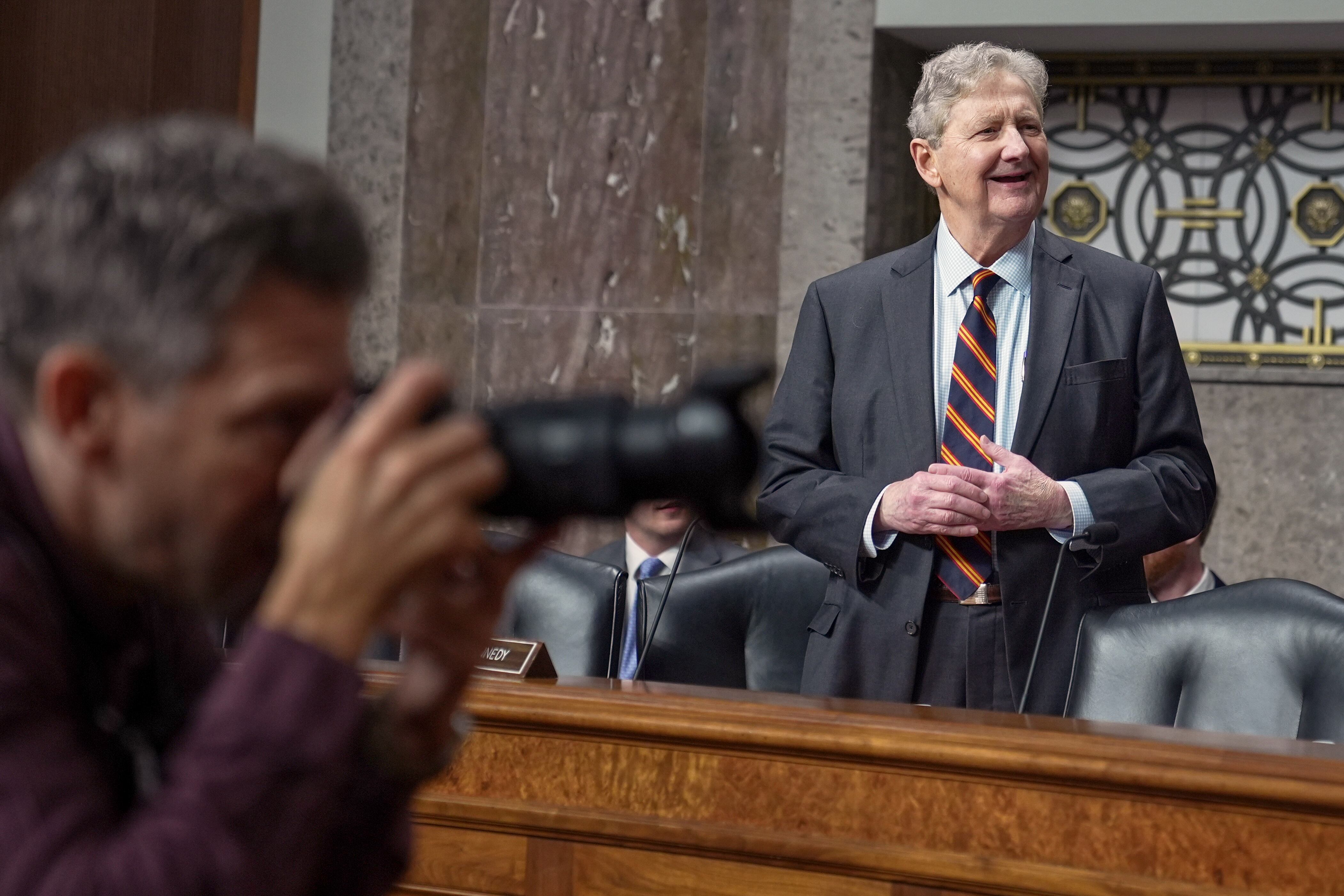 Sen. John Kennedy, R-La., speaks before a Senate hearing on Capitol Hill, Wednesday, in Washington. The Protect College Sports Act passed the Senate on Monday night by a 77-22 vote.