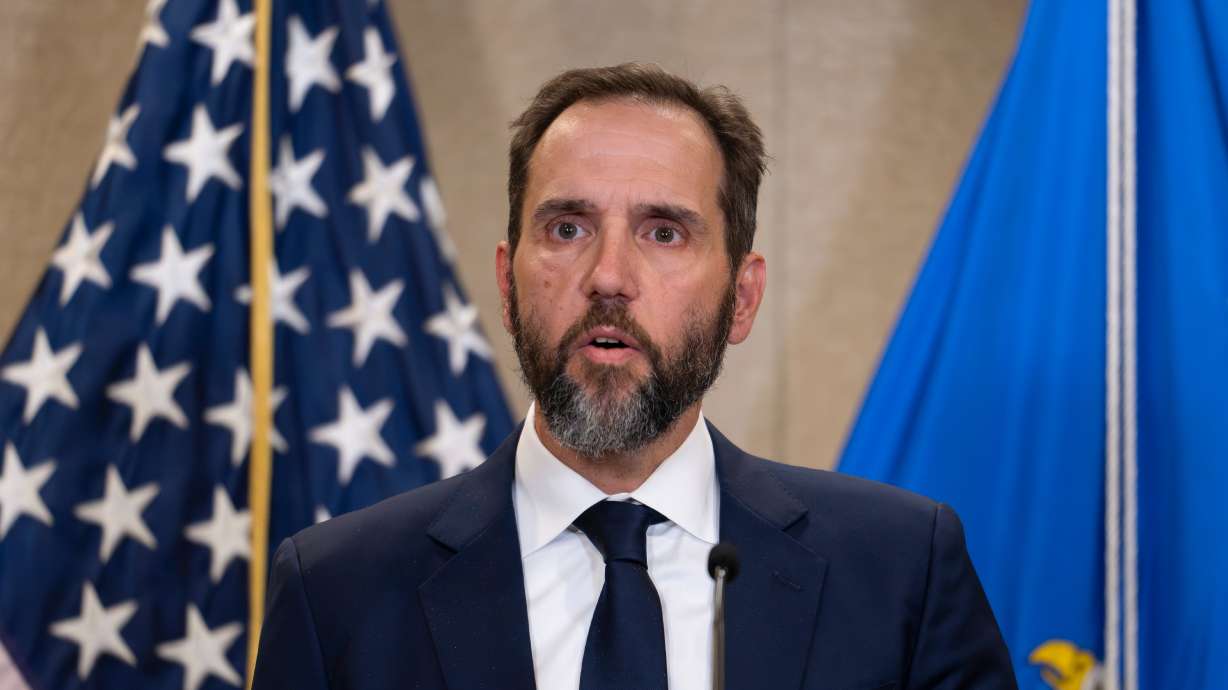 Special counsel Jack Smith speaks to the media about an indictment of former President Donald Trump, Aug. 1, 2023, at an office of the Department of Justice in Washington. Smith is appearing before the Senate Judiciary Committee on Tuesday.