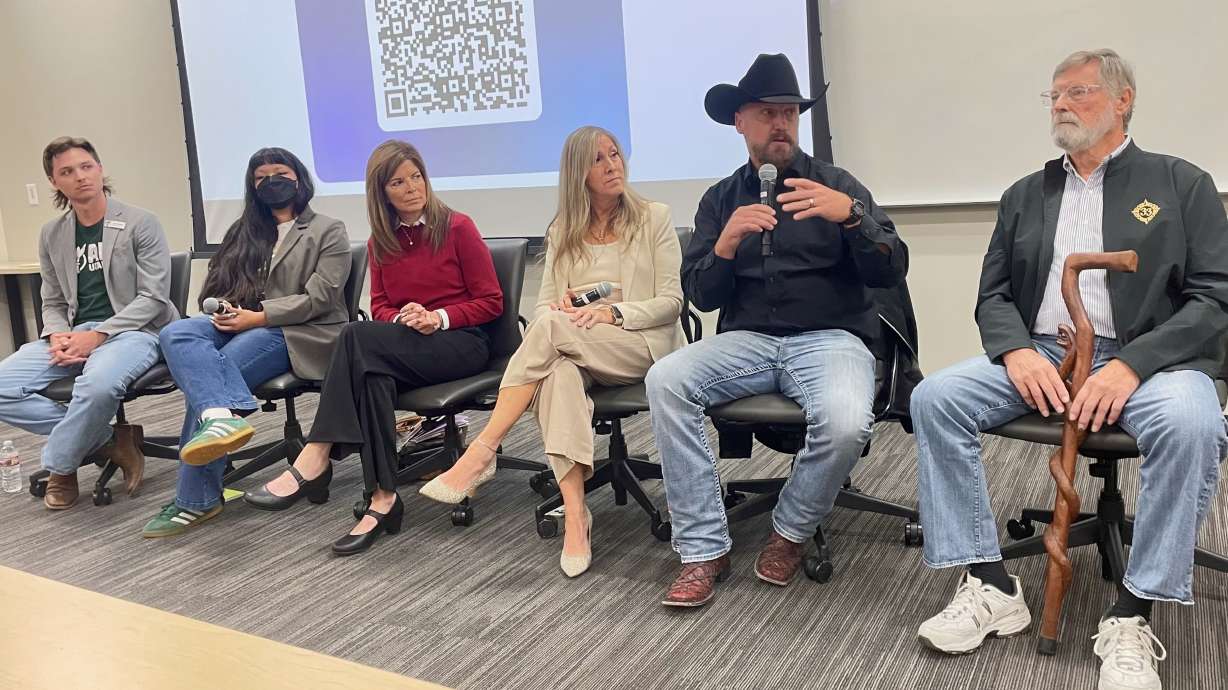 As more data center proposals emerge in Utah, participants in a panel discussion on the issue stressed the importance among the public of getting involved. Uriah Kennedy speaks at the event, held Monday at Weber State University in Ogden.