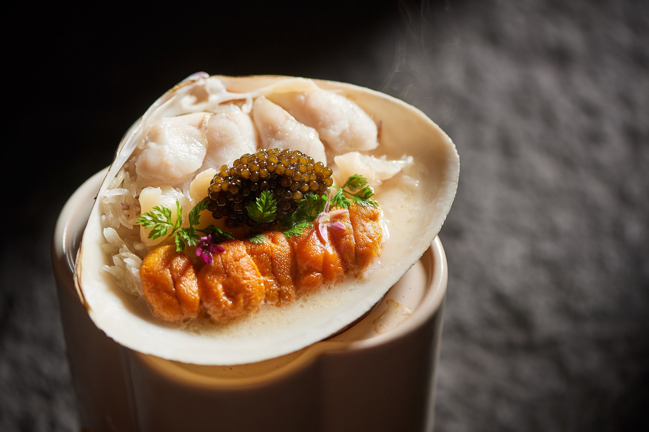 Kaluga caviar, shih tzu mussels and sea urchin risotto at Shanghai's Yong Fu.