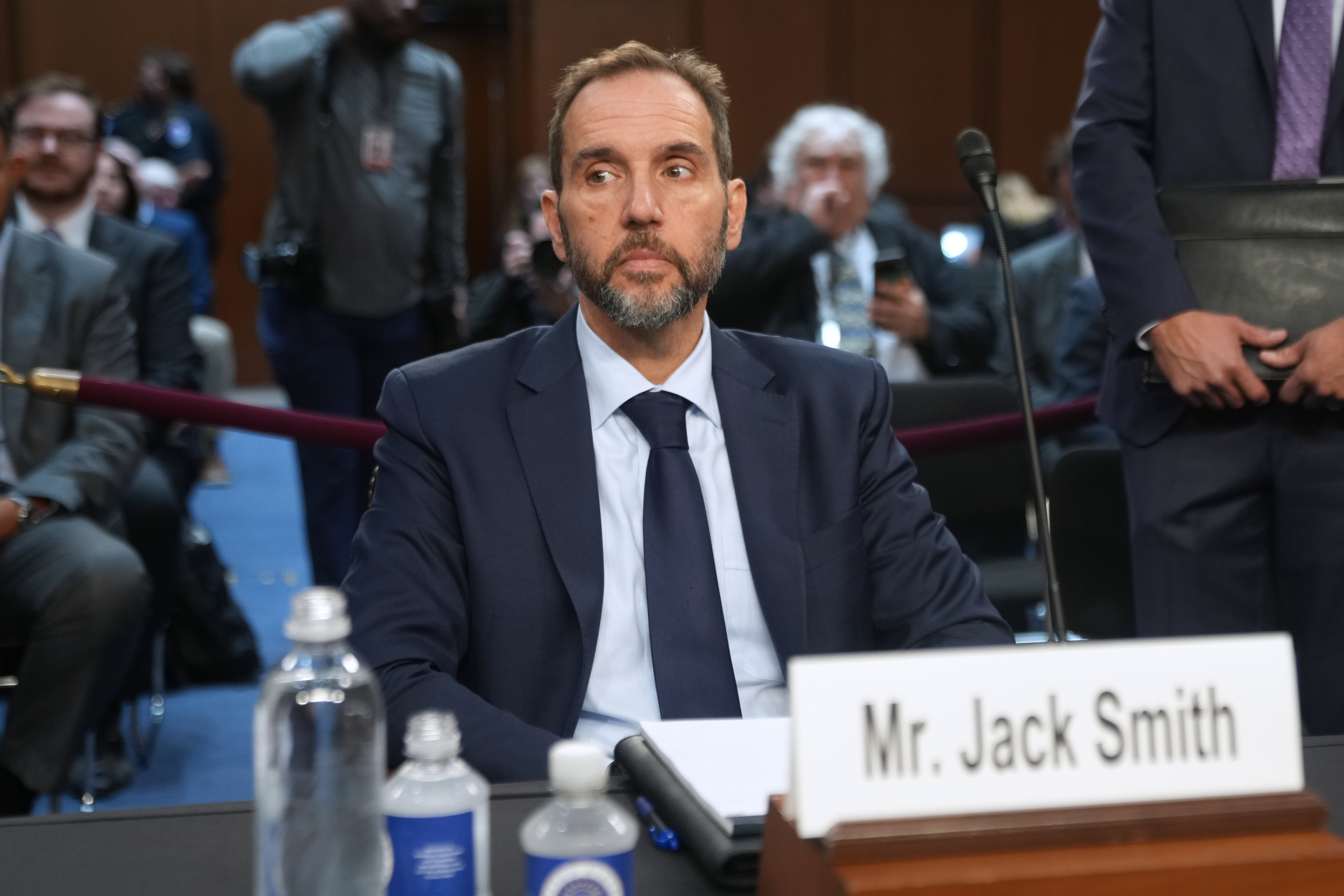 Former Justice Department special counsel Jack Smith is seated before he testifies before the Senate Judiciary Committee at the Capitol, Tuesday, in Washington. Smith defended his work as committee Republicans grilled him on his investigative tactics.