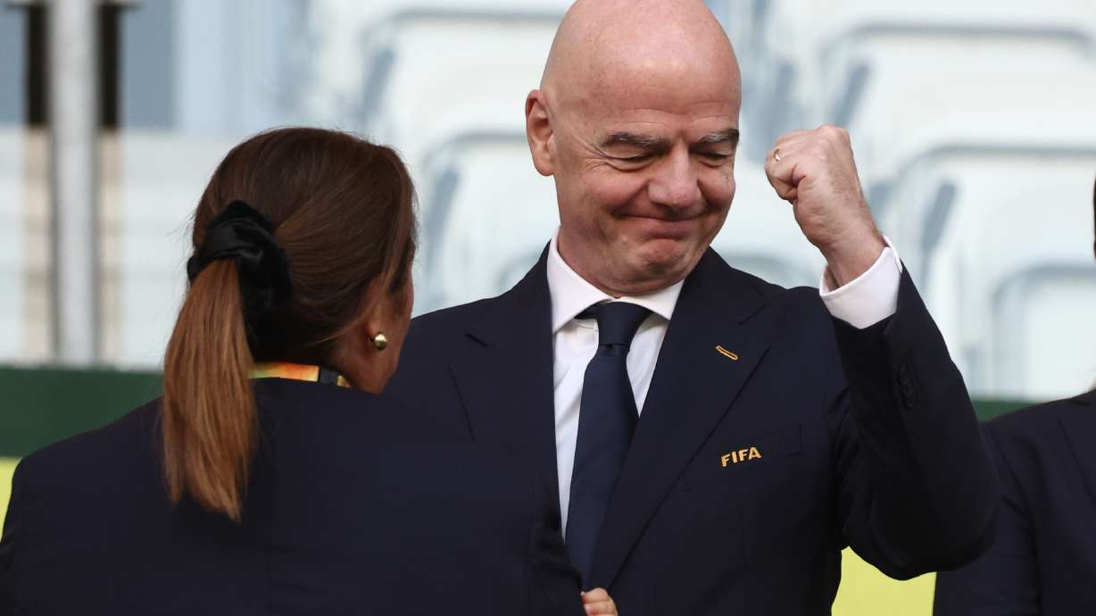 FIFA President Gianni Infantino attends the Women's U20 World Cup final soccer match between Spain and North Korea in Lodz, Poland, Sunday, Sept. 27, 2026.