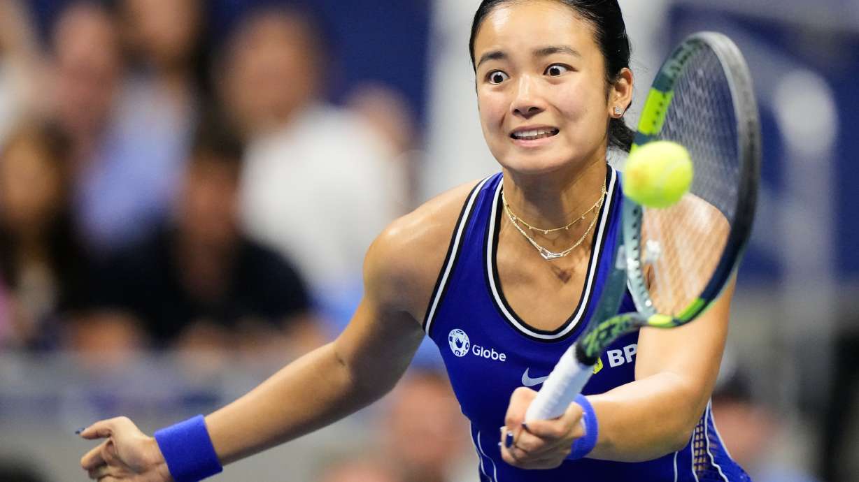 Alexandra Eala, of the Philippines, hits a return to Iva Jovic, of the United States, during the third round of the U.S. Open tennis championships, Saturday, Sept. 5, 2026, in New York.
