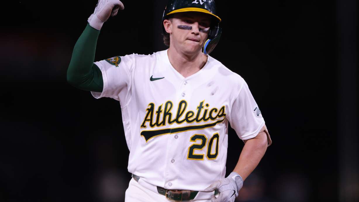 Athletics' Zack Gelof jogs around the bases after hitting a solo home run during the eighth inning of a baseball game against the Houston Astros Thursday, Sept. 24, 2026, in West Sacramento, Calif.