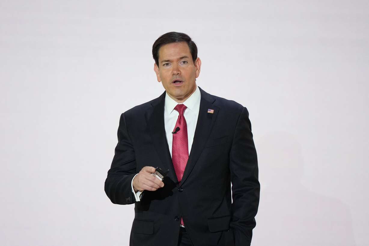 Secretary of State Marco Rubio, addresses members of the audience ahead of President Donald Trump's scheduled remarks at the Andrew W. Mellon Auditorium, Tuesday, in Washington. Salah Sarsour is set to be deported on the immigration directive given by Rubio in 2025.