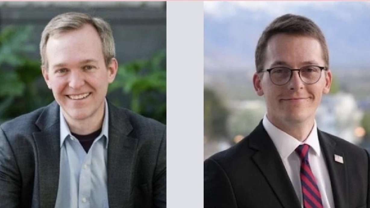Former Rep. Ben McAdams, left, and Riley Owen, right, will debate ahead of the 1st Congressional District general election on Tuesday, at the Grand Theatre in Salt Lake City.