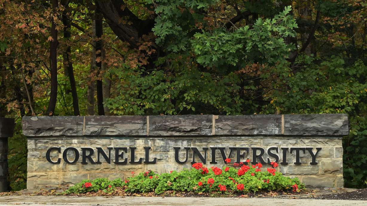 A Cornell University sign stands in Ithaca, N.Y. on Monday. New York Gov. Kathy Hochul called for an investigation into Cornell University's response to a 2024 gang rape allegation in which a woman said she was sexually assaulted by seven students.