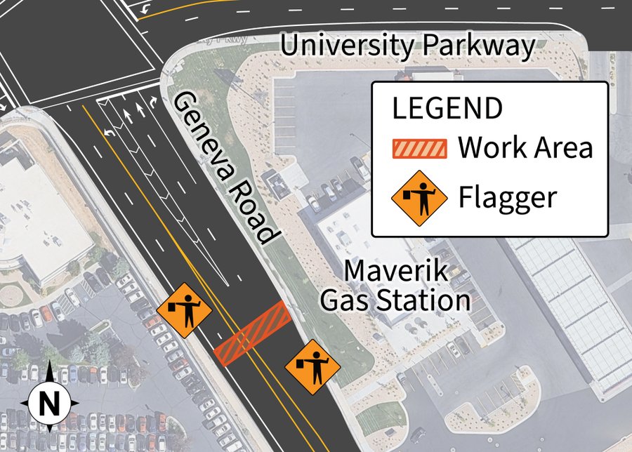 Starting Tuesday night, there will be overnight flagging on Geneva Road in Orem. 