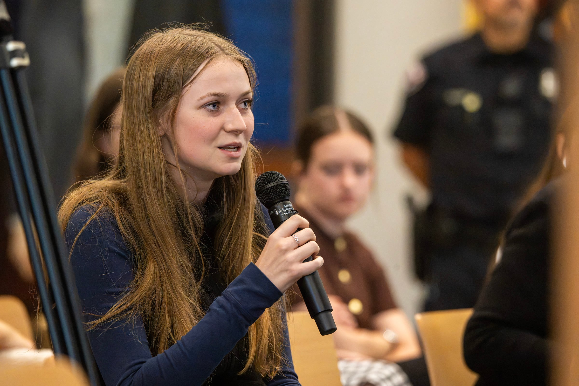 Caroline Connolly asks a question to Rep. Mike Kennedy as he sits down with state Sen. Todd Weiler, R-Woods Cross, at Sutherland Institute's Congressional Series at the University of Utah in Salt Lake City on Tuesday. Kennedy spoke about how states must make decisions on healthcare.
