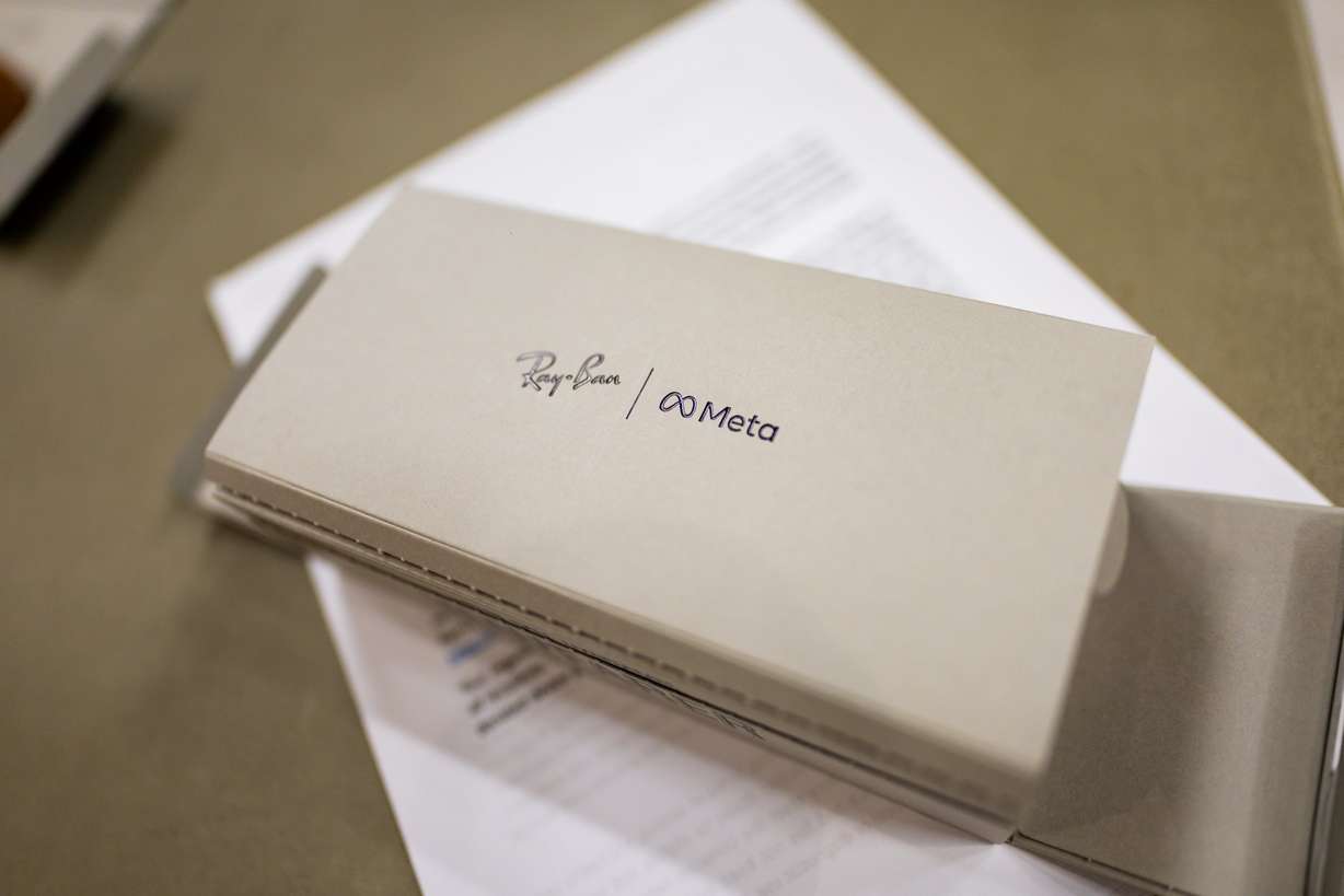 Ray-Ban Meta AI glasses packaging during a training on how to use the glasses to improve daily life at the Utah Division of Services for the Blind and Visually Impaired in Salt Lake City on Tuesday.