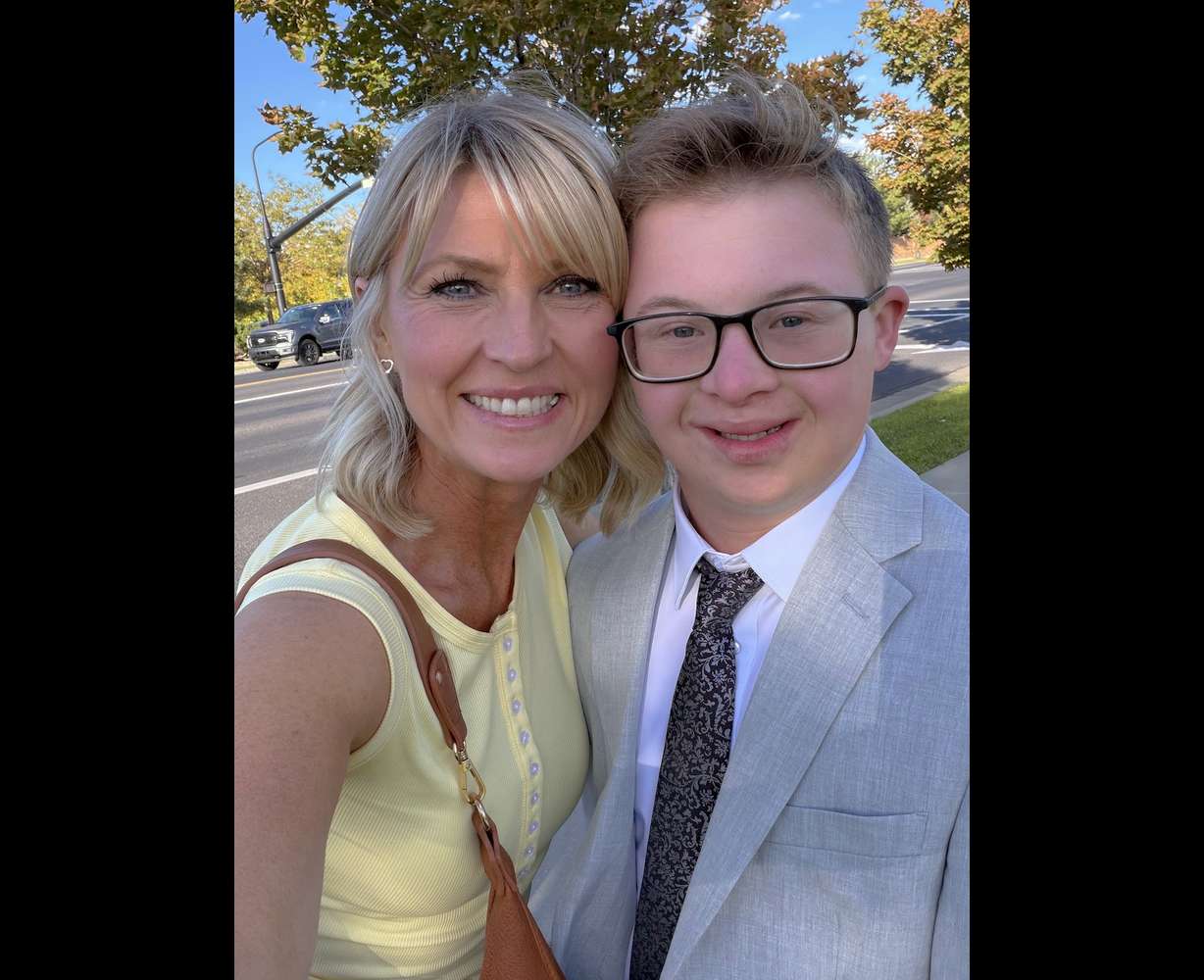 Kimberly DowDell and her son, Jack DowDell, who went to his first Homecoming dance at Bingham High School with Ava Mousley.