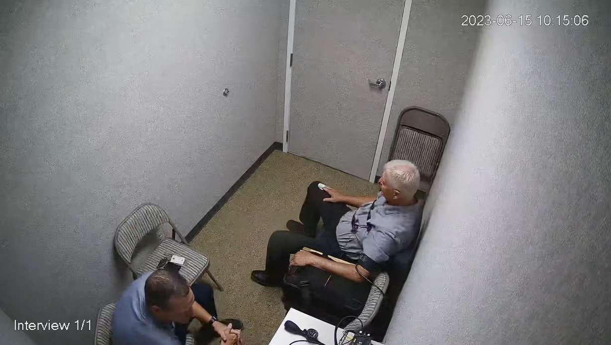 Former East Layton, Utah police officer Thomas "Tom" Jackson undergoes a polygraph examination on June 15, 2025. Davis County Sheriff's Office detectives interrogated Jackson about his suspected knowledge of the unsolved disappearance of Nancy Perry Baird on July 4, 1975, during the period when Jackson was a police officer.