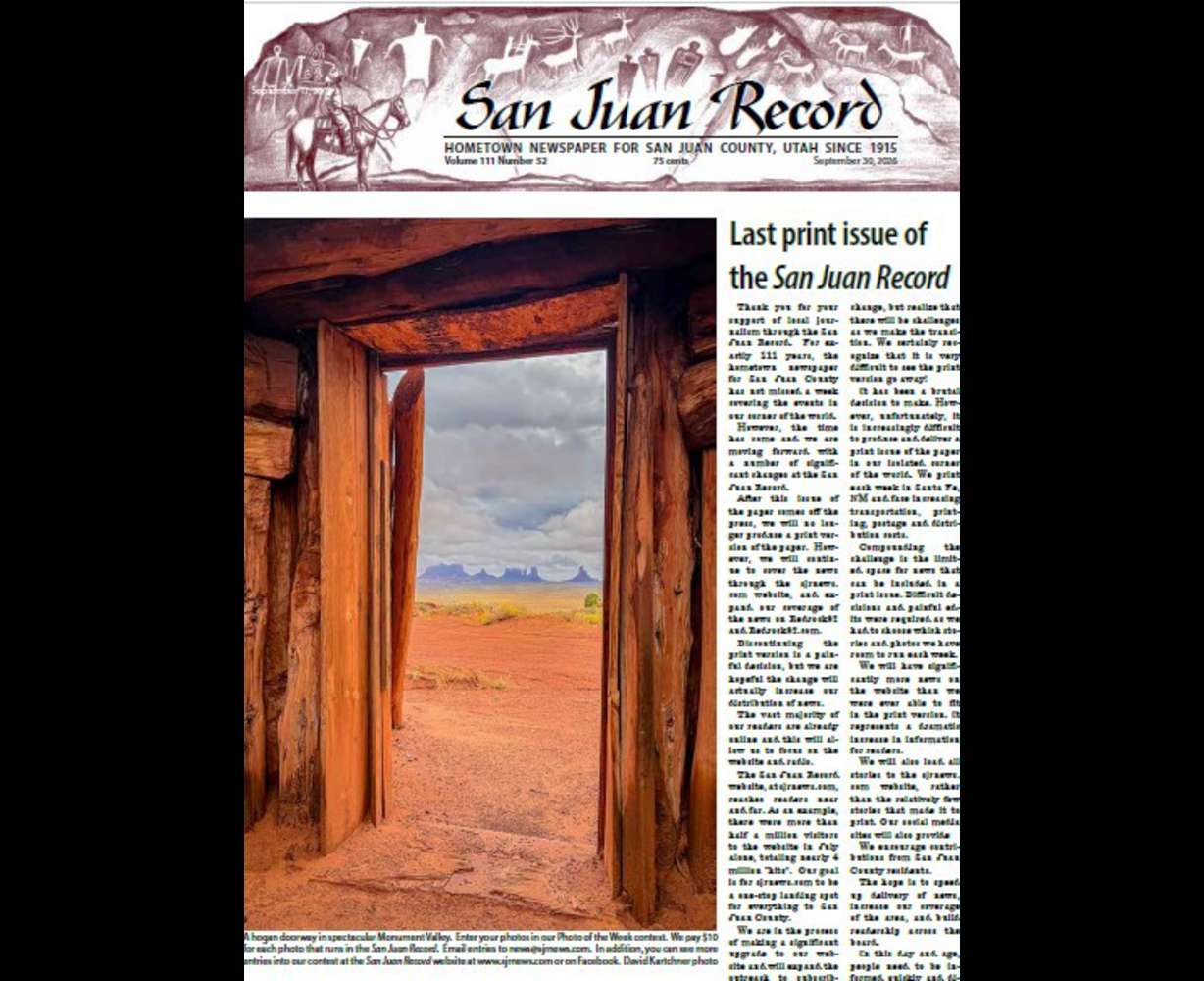 The final print edition of the San Juan Record in 2026 is pictured on Wednesday.