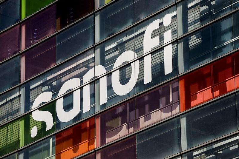 The logo of French drugmaker Sanofi is seen a the Sanofi Genzyme Polyclonals in Lyon, France, September 30, 2023.