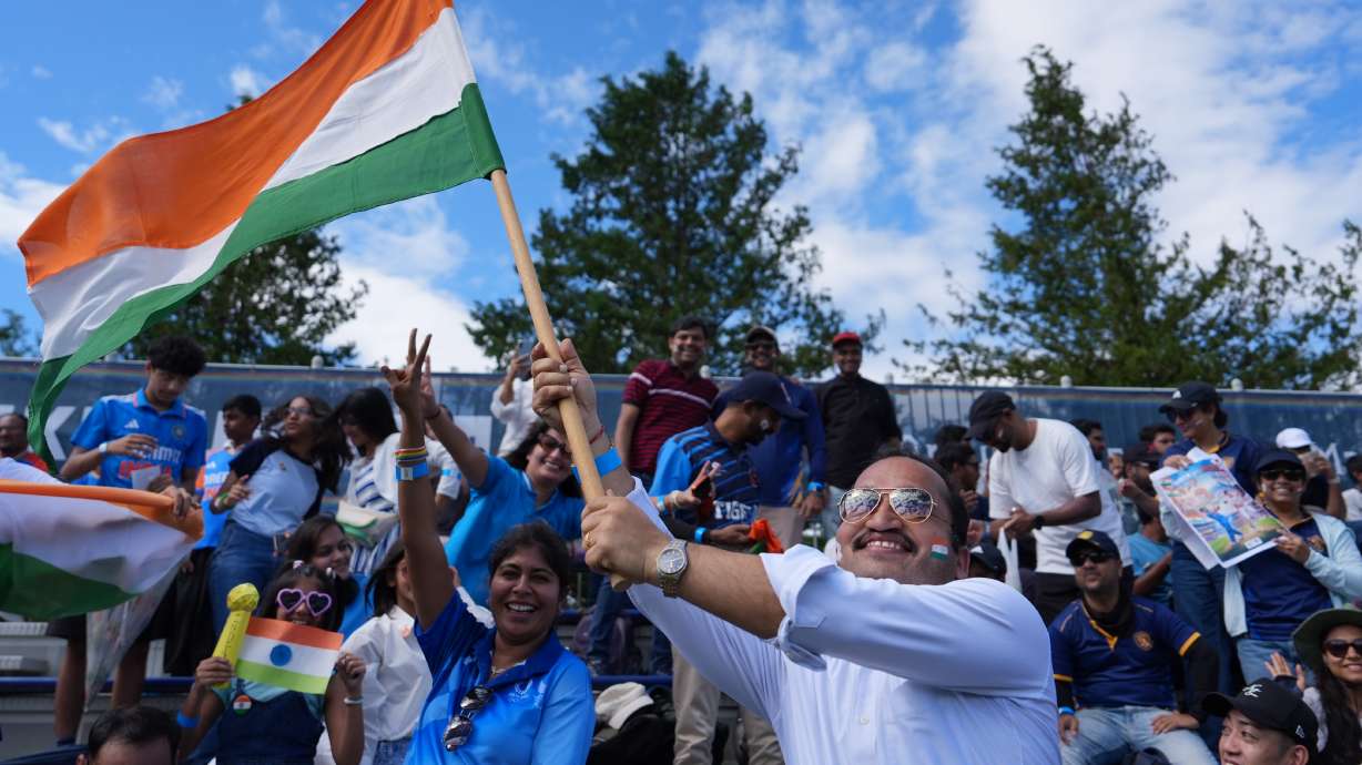 Fans of India cheer before the India vs Japan Suzuki Cup T20 cricket match in Sano, Japan, Tuesday, Sept. 22, 2026, marking 75 years of diplomatic relations between the two countries.