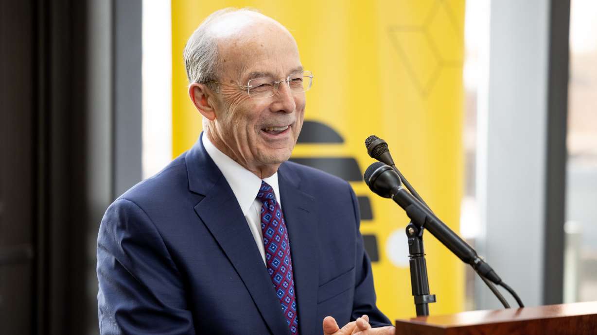 Keith McMullin, then-president and CEO of Deseret Management Corporation, speaks at the Deseret News office in Salt Lake City on Jan. 18, 2023. McMullin died on Wednesday at the age of 85.
