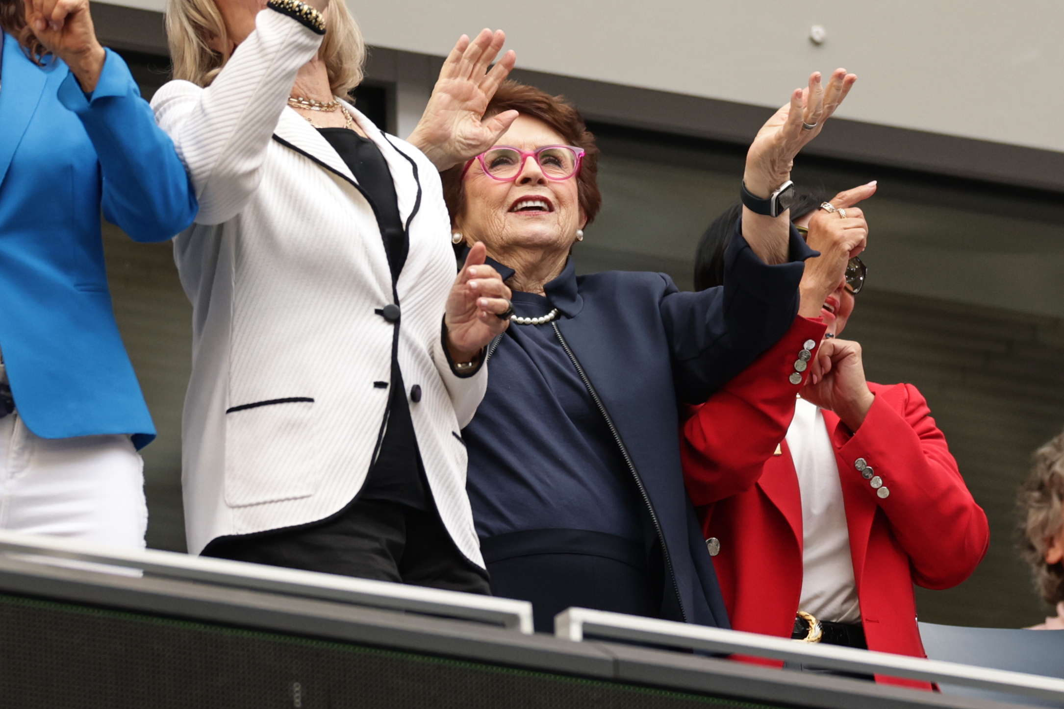 Former tennis player Billie Jean King attends a match between Aryna Sabalenka, of Belarus, and Elena Rybakina, of Kazakhstan, during the women's singles final of the U.S. Open tennis championships Saturday, Sept. 12, 2026, in New York. 