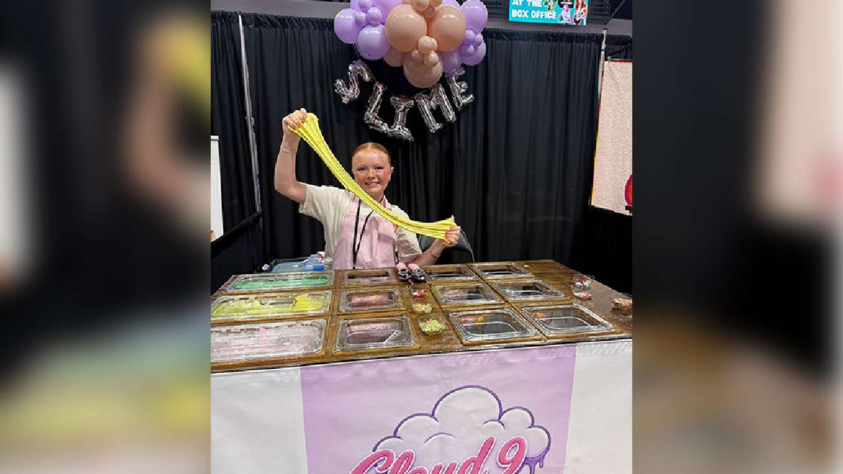 Peyton Martin holds slime at an event. A girl from eastern Idaho has started the region's first pop-up station dedicated to selling a unique product that she makes herself — slime.