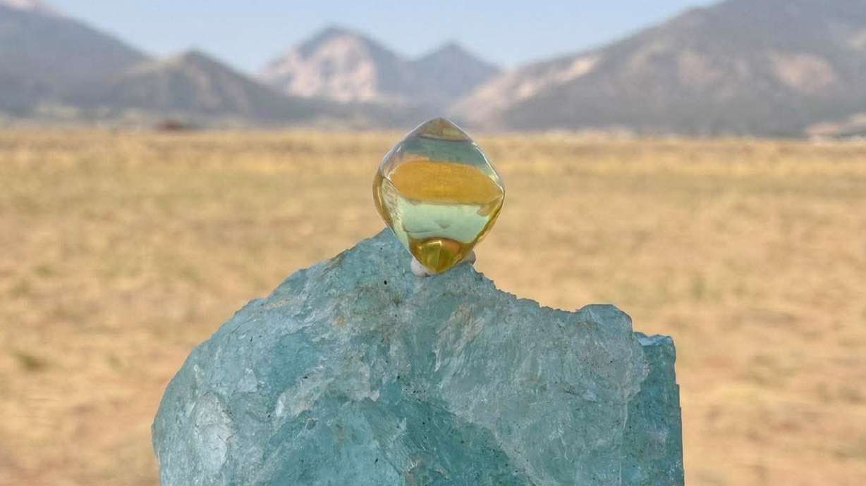 The American Dream diamond sitting on top of a large gem on Aug. 9, in Buena Vista, Colo. Collectors believe the 6-carat diamond could be worth $1 million.