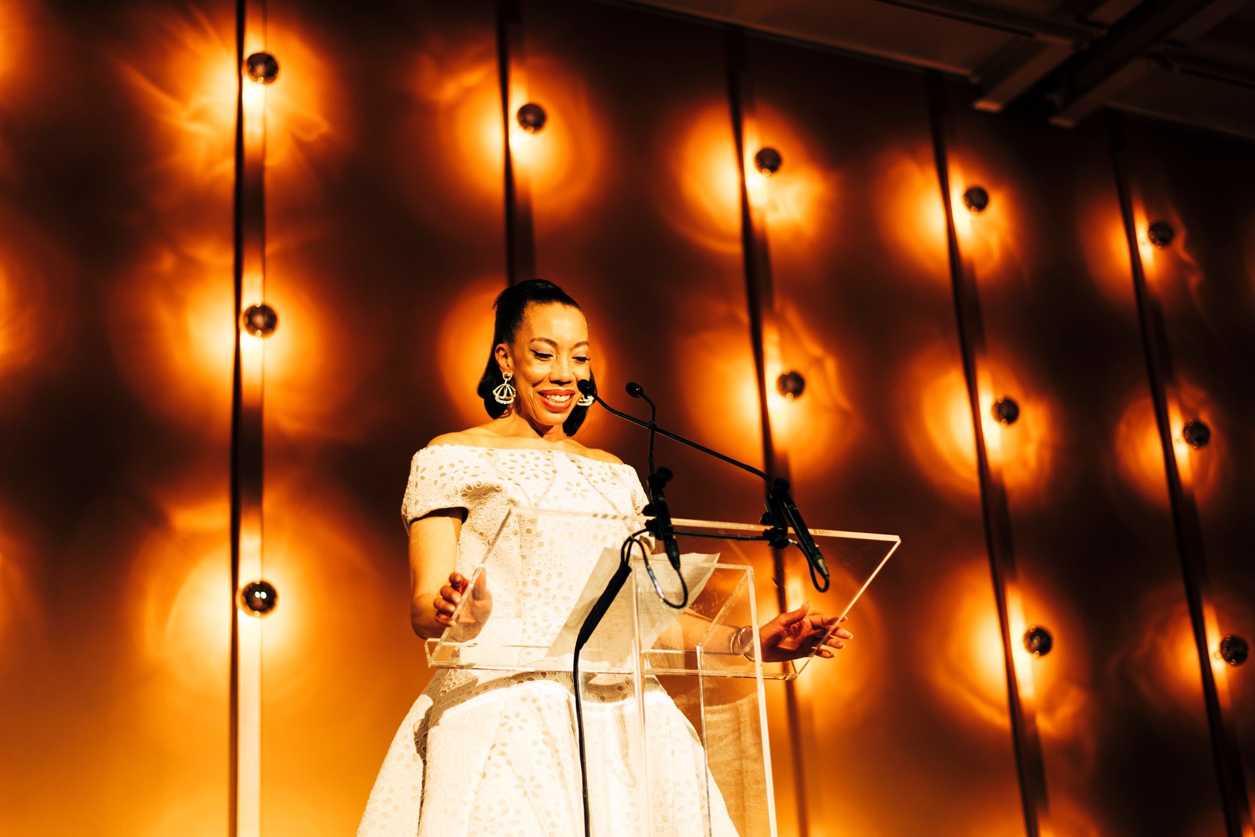 Amy Sherald presenting onstage during the Whitney Gala held at The Whitney Museum of Art in New York.