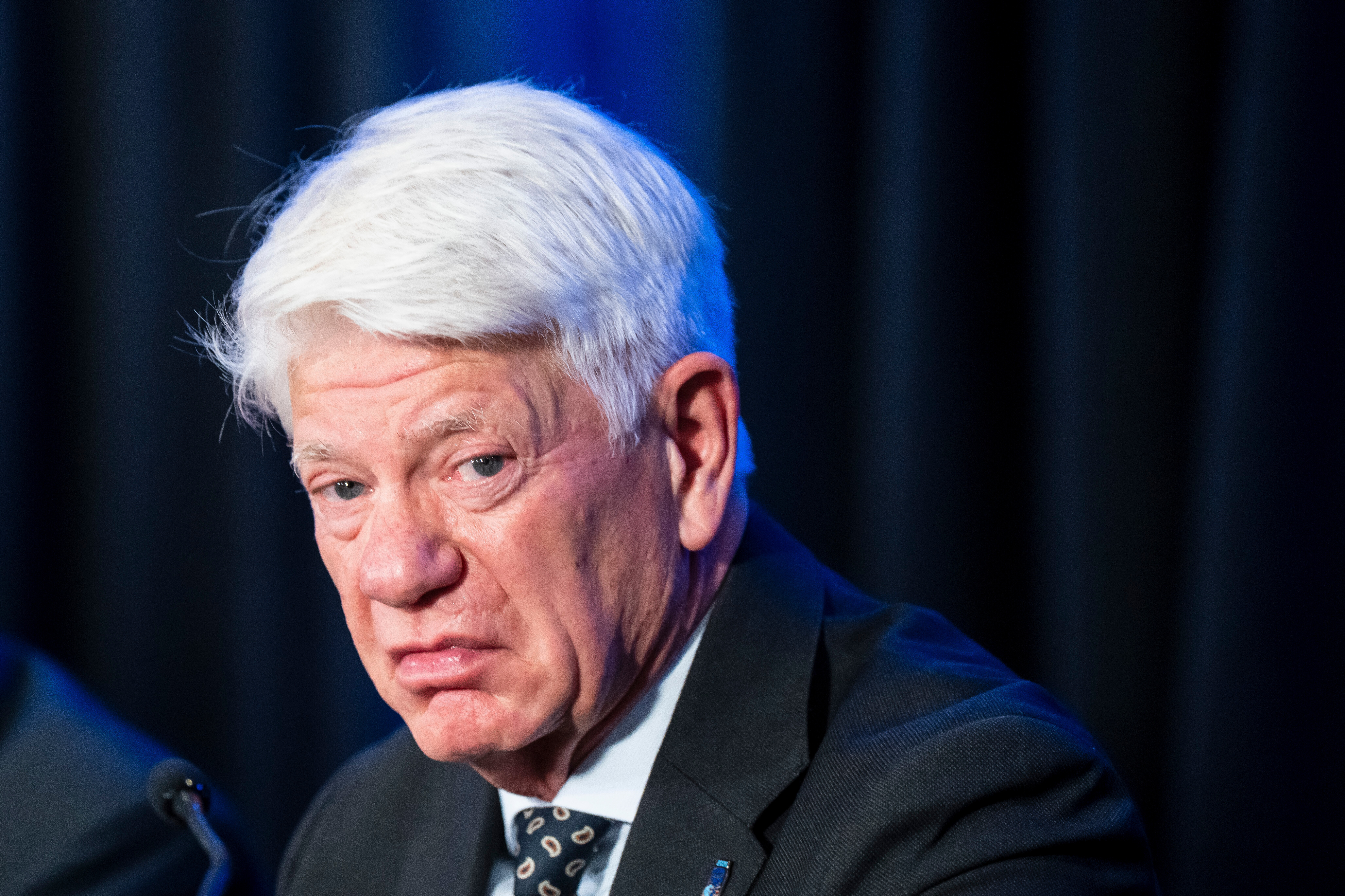 FILE - Chairperson of 2026 IIHF World Junior Championship Franz Reindl looks on during the end-of-tournament news conference, in St. Paul, Minn., on Monday, Jan. 5, 2026. 