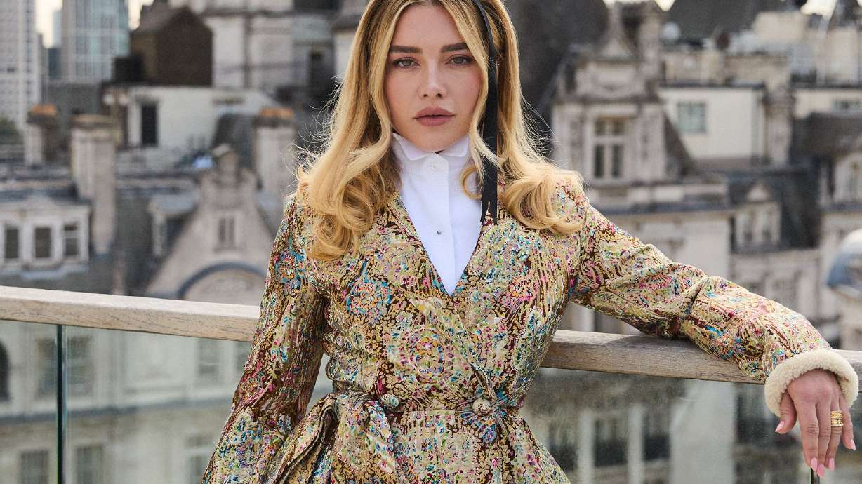 A Dior brocade jacket worn as as a mini dress at a photocall for "East of Eden" in London, UK