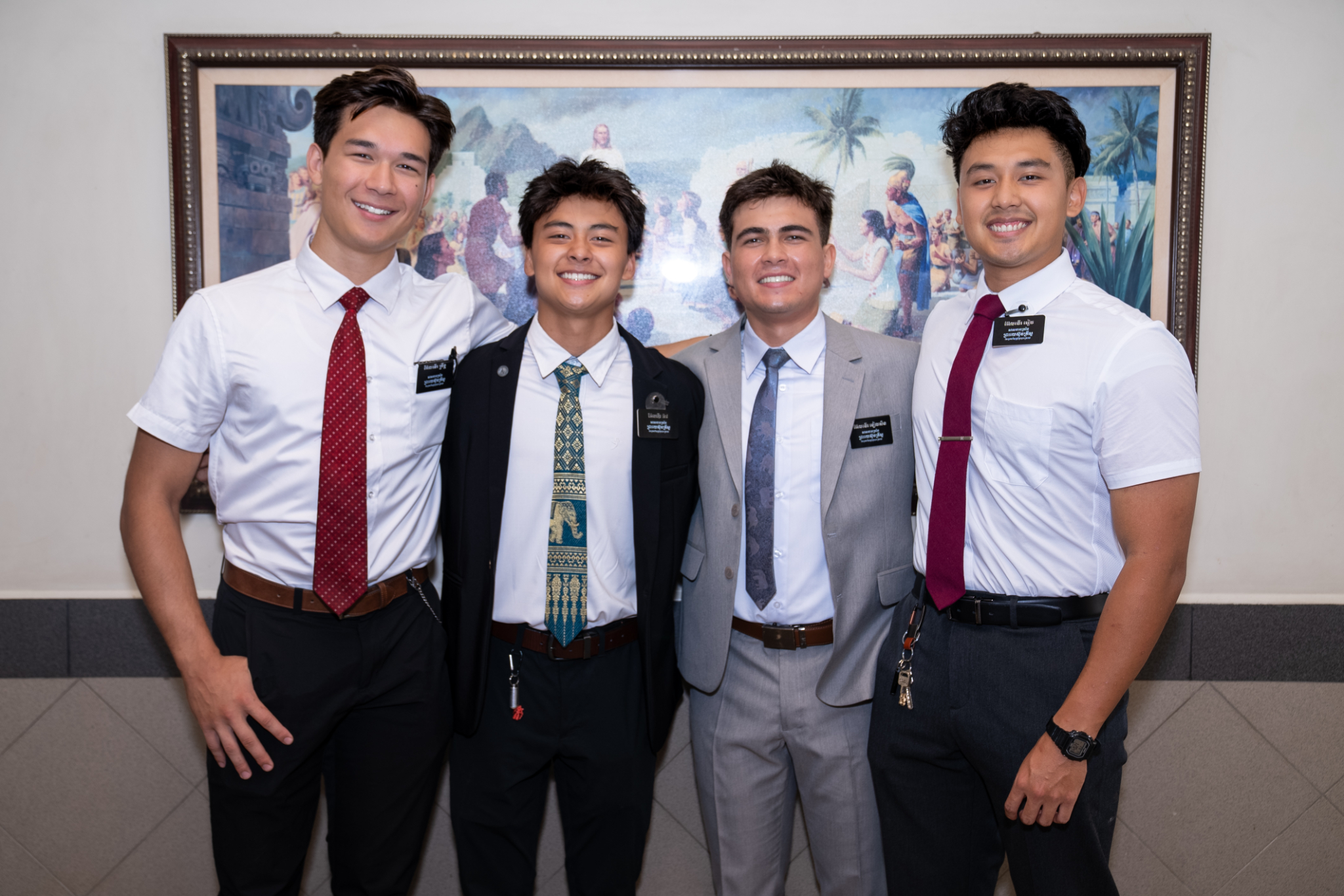 Jaden Grunkemeier, Anthony Eav, Ethan Nielsen and Alain Eav Jr. during their missionary service in Cambodia.