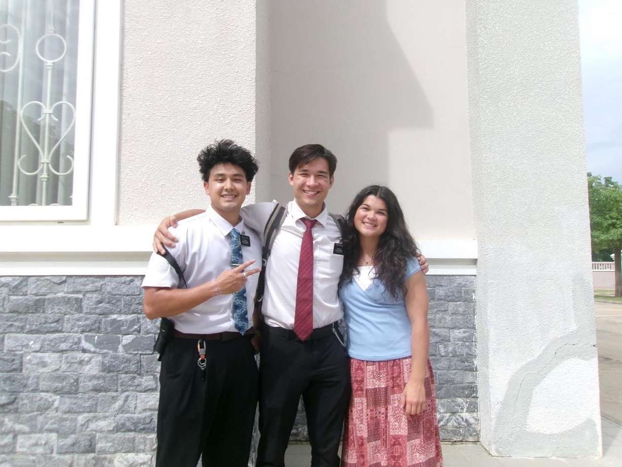 Alain Eav Jr., Jaden Grunkemeier and Arleigh Eav during their missionary in Cambodia.